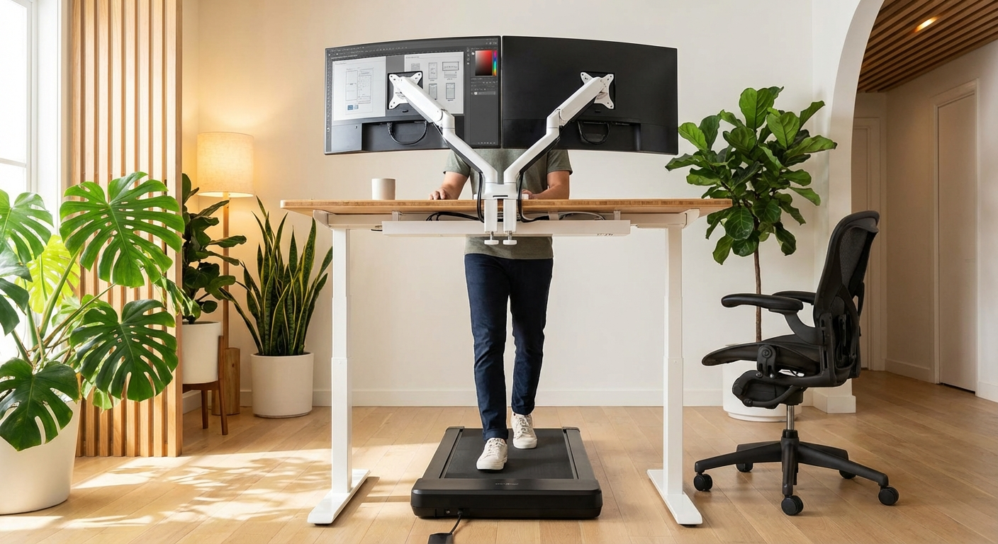 VIVO dual monitor stand for walking pad desk with two screens