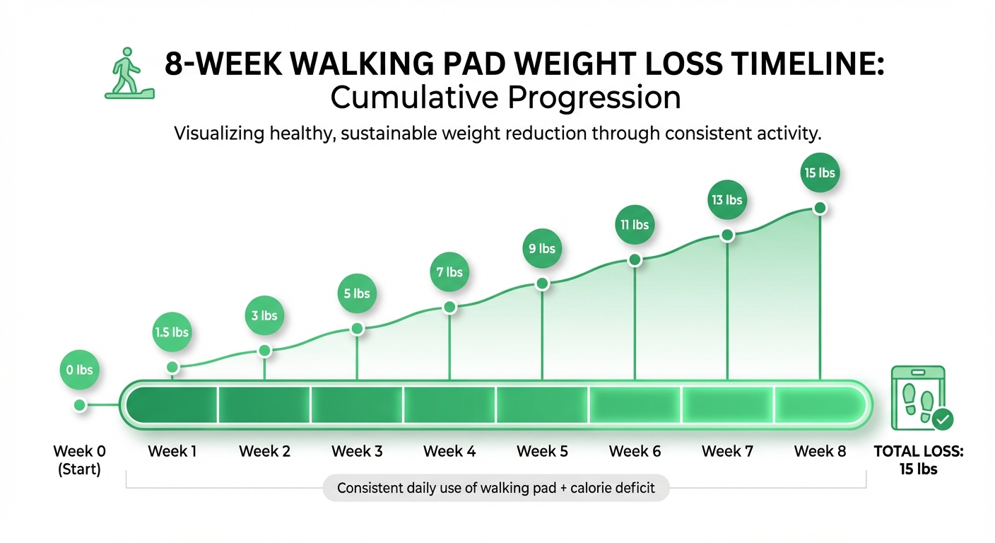 Walking pad weight loss 8-week timeline progression infographic