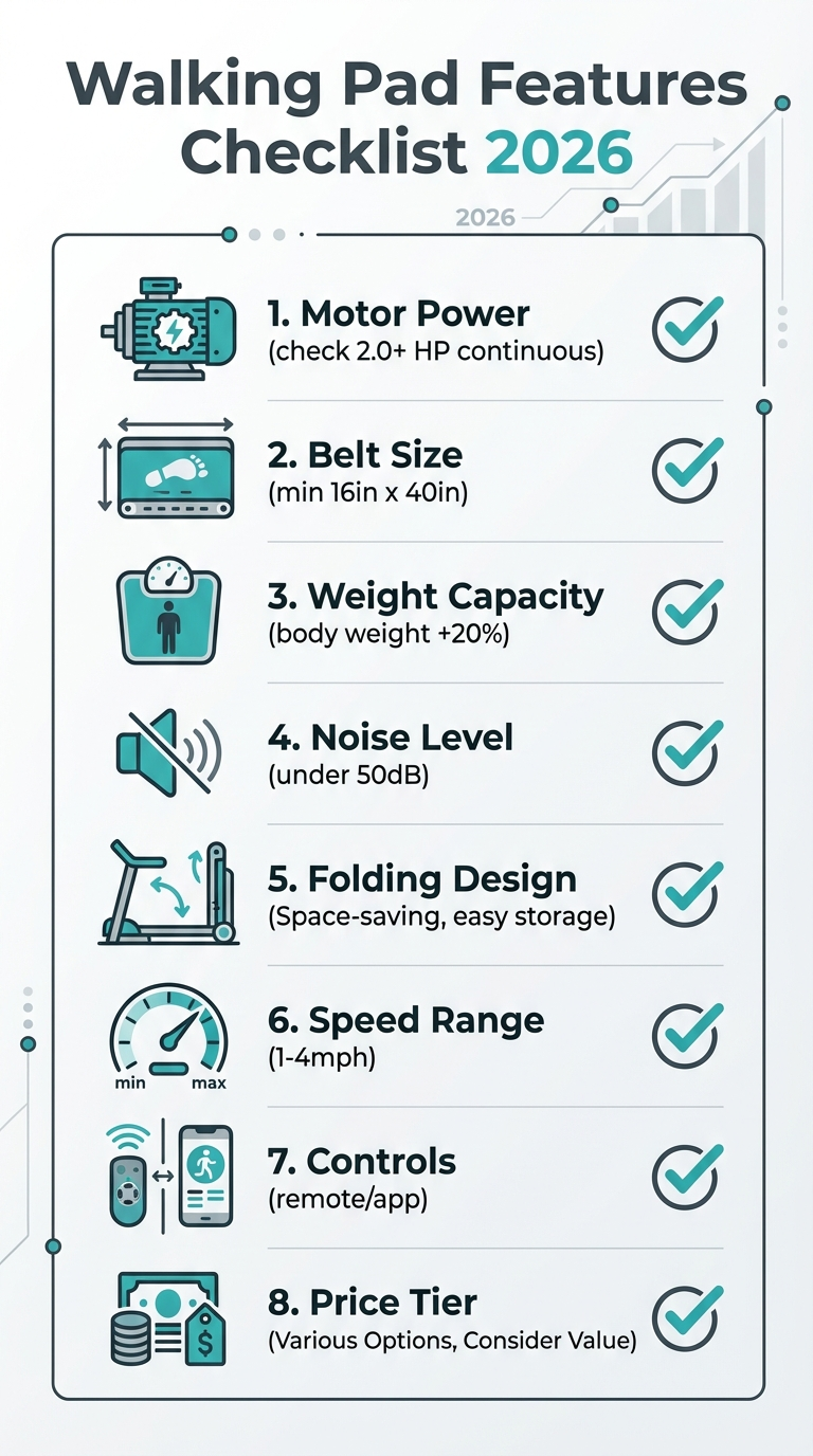 Walking Pad Features Checklist infographic
