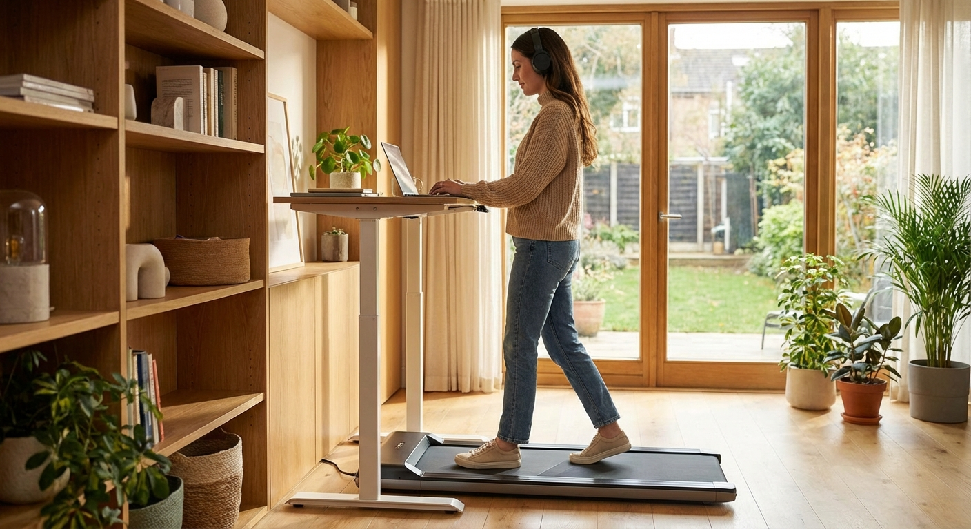 Walking pad value proposition in a modern home office setup.